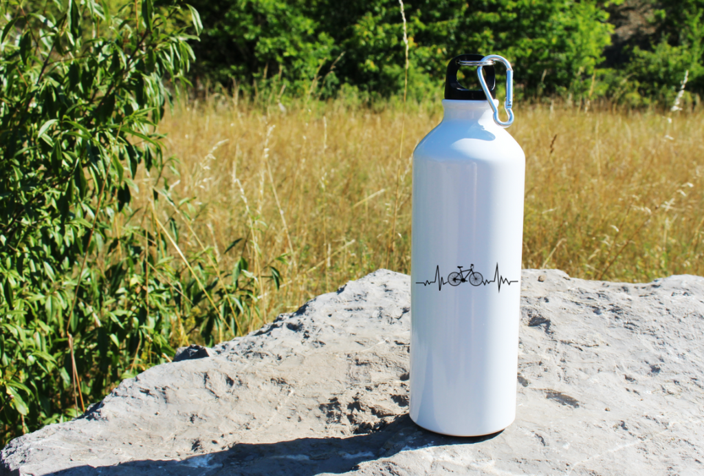 Butelka rowerowa biała 800 ml z grafiką „Rowerowe EKG, linia życia” – dla rowerzysty #9