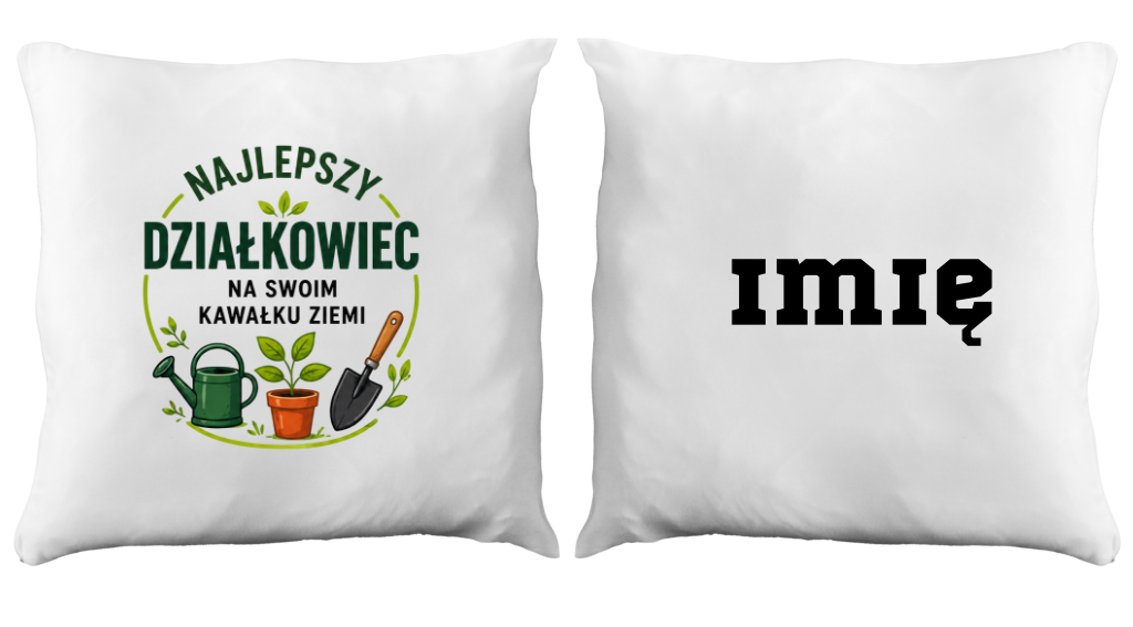 Poduszka z nadrukiem „Najlepszy działkowiec na swoim kawałku ziemi” – działka, ogród #4