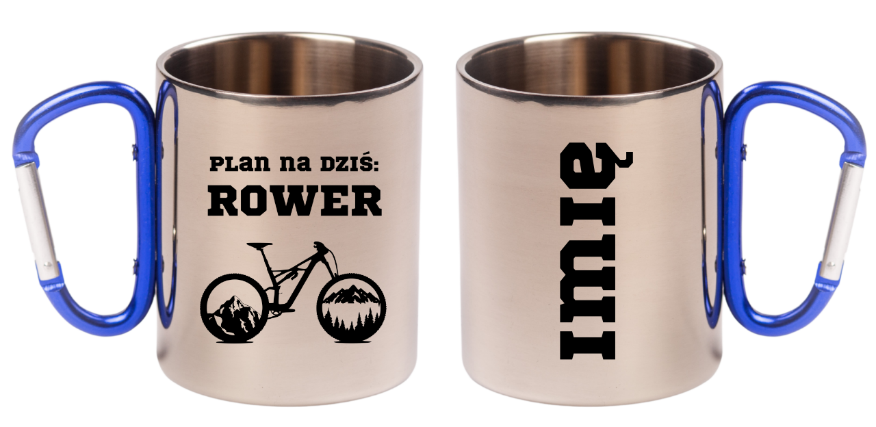 Kubek z niebieskim karabińczykiem, nadruk "Plan na dziś: rower" – dla rowerzysty #9