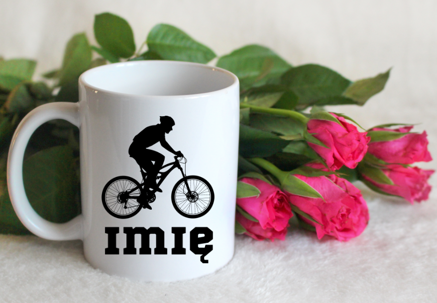 Kubek biały z grafiką roweru i imieniem do wyboru – dla rowerzysty #9