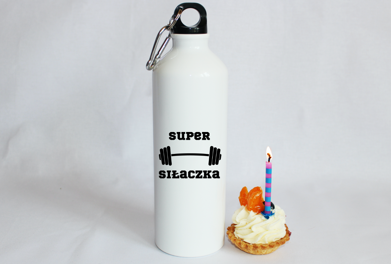 Butelka biała 800 ml na siłownię z napisem "Super Siłaczka" #2