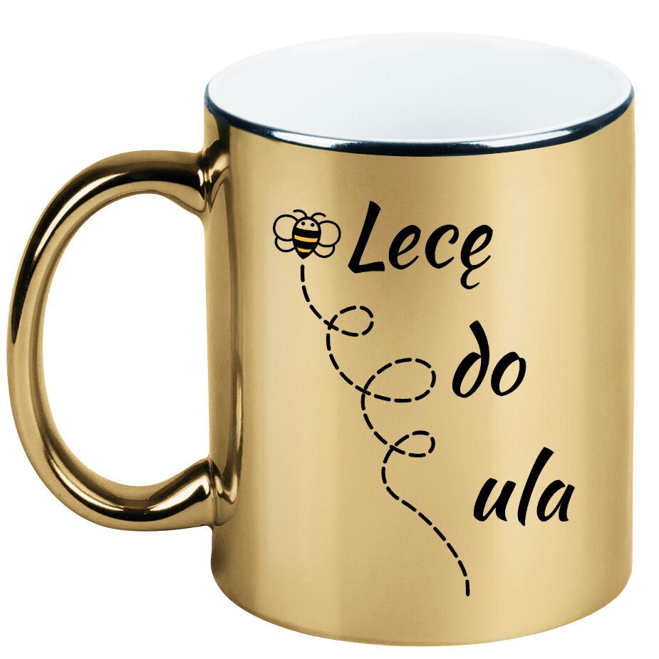 Kubek złoty z nadrukiem „Lecę do ula” – pszczelarstwo #7