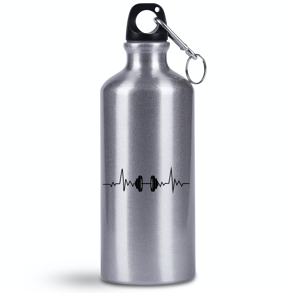 Butelka srebrna 500 ml z grafiką hantli i linią życia – na siłownię #5