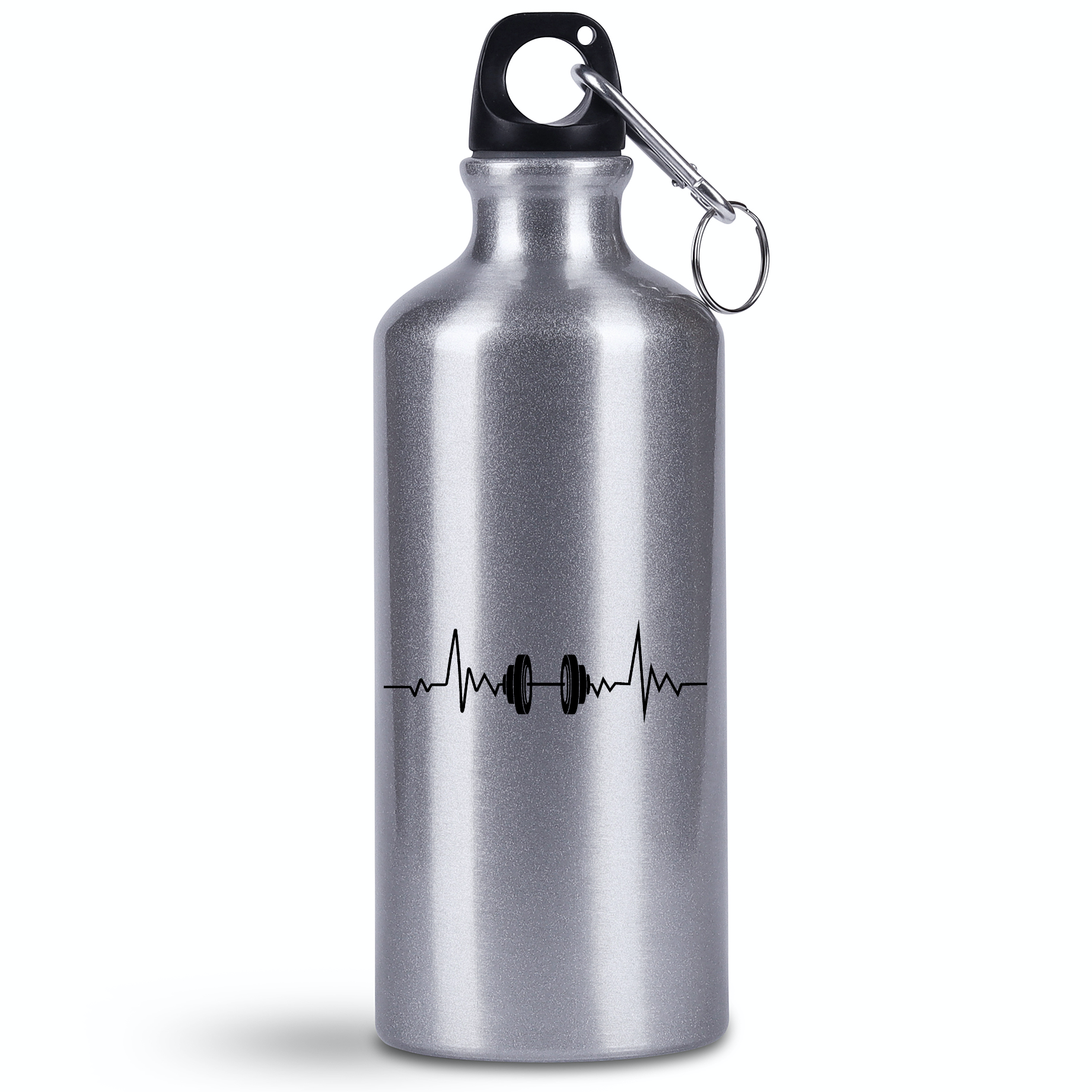 Butelka srebrna 500 ml z grafiką hantli i linią życia – na siłownię #5