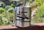 Kubek ze srebrnym karabińczykiem, nadruk "W górach jest wszystko, co kocham" #1