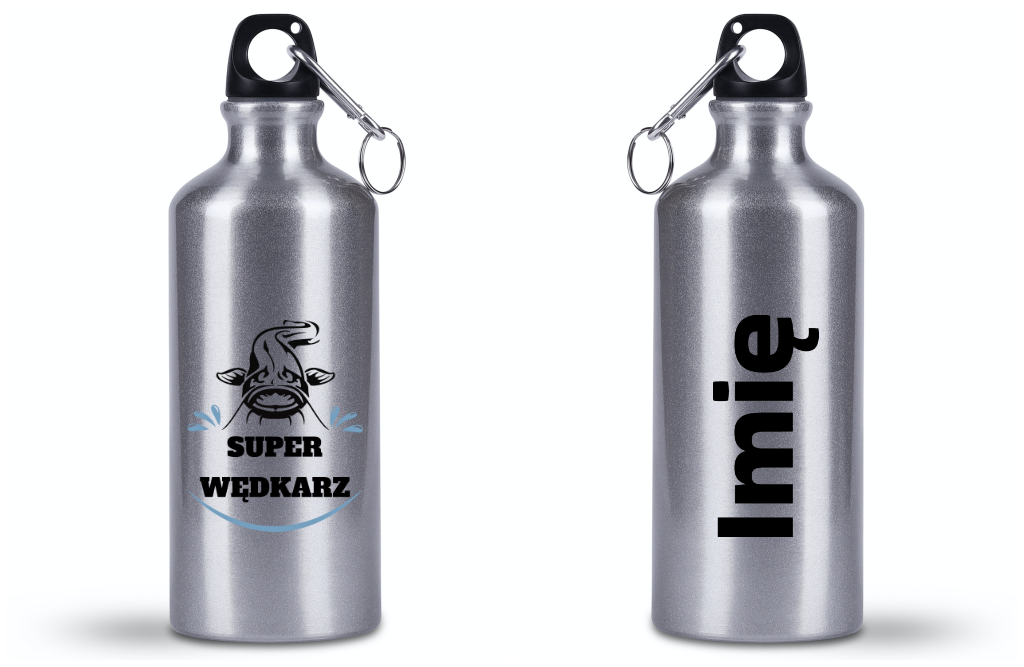 Butelka srebrna 500 ml z nadrukiem "Super wędkarz" – wędkarstwo #8