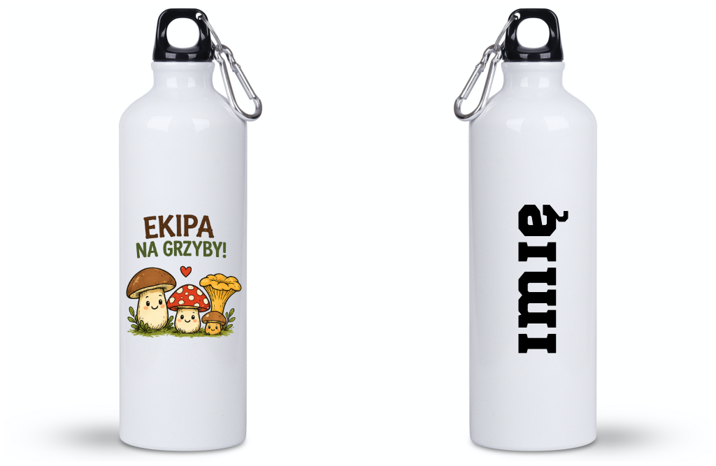 Butelka biała 800 ml z nadrukiem „Ekipa na grzyby” – na grzyby, do lasu #10