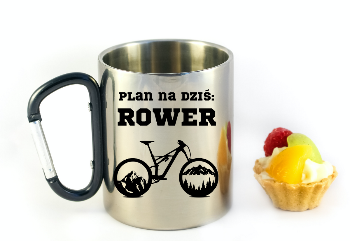 Kubek z czarnym karabińczykiem, nadrukiem „Plan na dziś: Rower” – dla rowerzysty #8