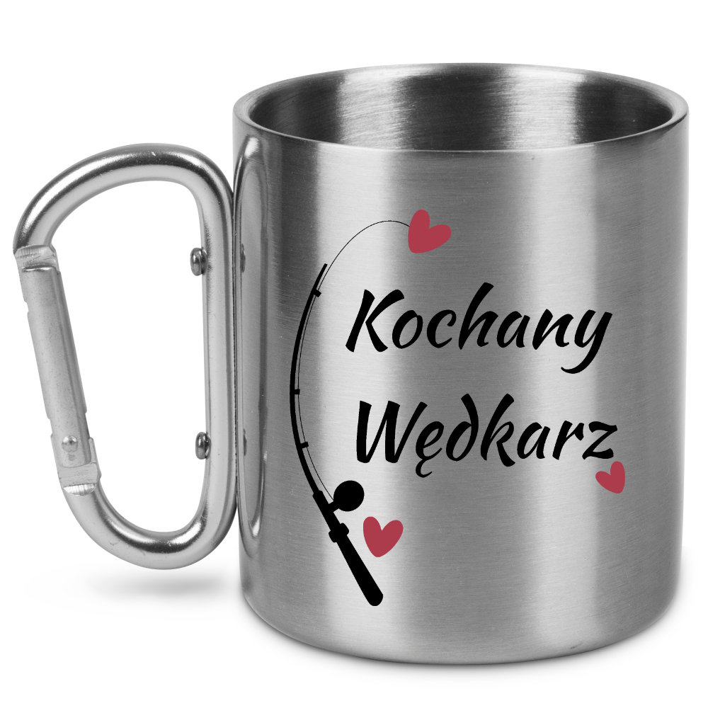 Kubek ze srebrnym karabińczykiem i nadrukiem "Kochany Wędkarz" #2