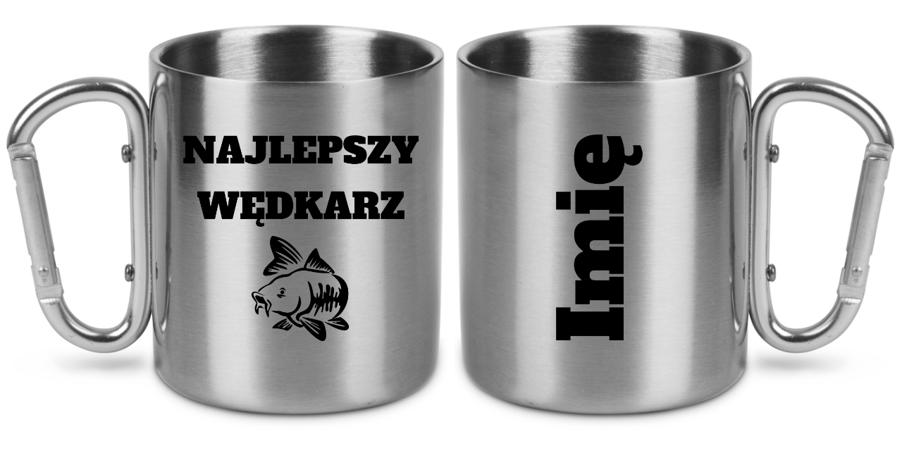 Kubek ze srebrnym karabińczykiem i nadrukiem "Najlepszy wędkarz" – wędkarstwo #8