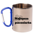 Kubek z niebieskim uchem karabińczykiem z nadrukiem "Najlepsza pszczelarka" #3