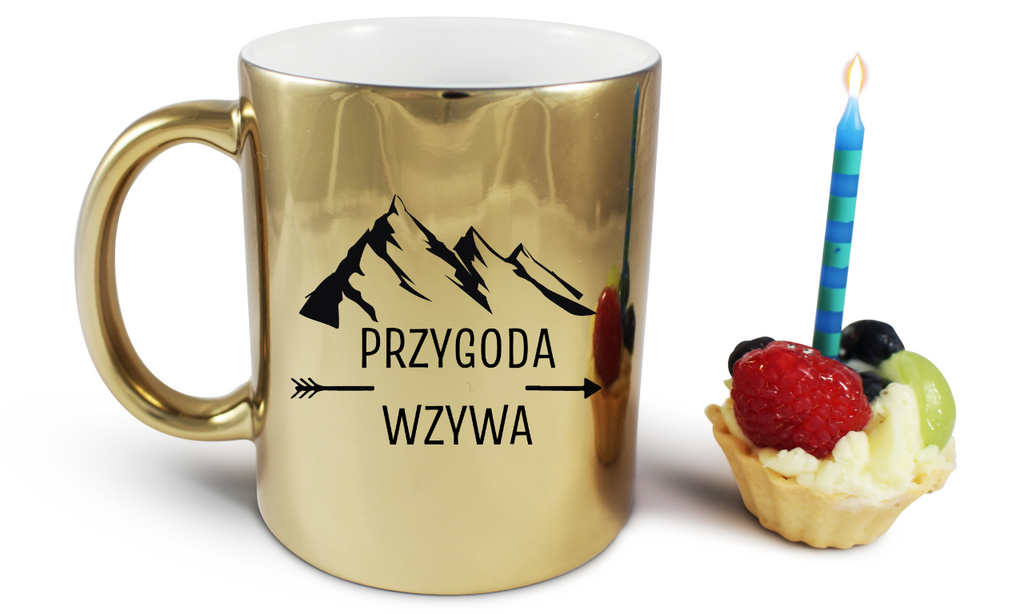 Kubek złoty z nadrukiem „Przygoda wzywa” – podróż, trekking #5