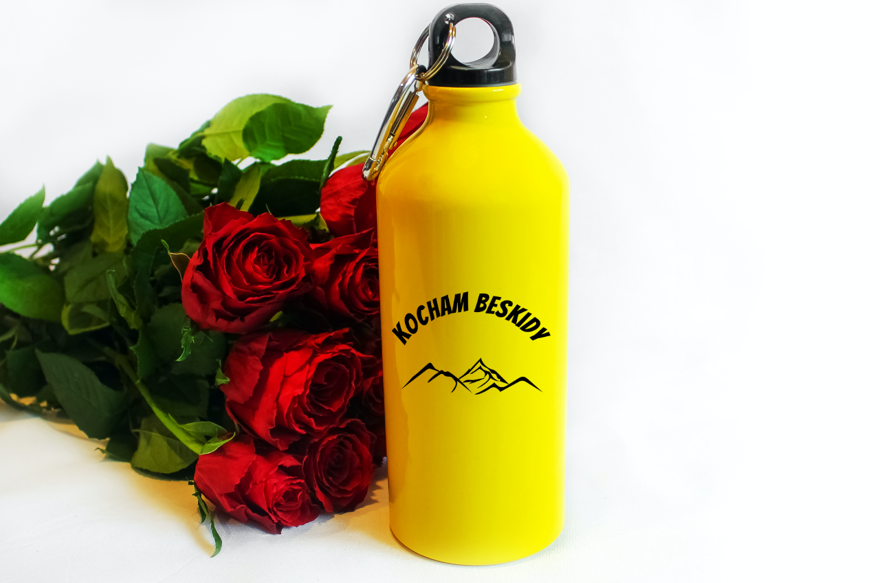 Butelka żółta 600 ml z nadrukiem „Kocham Beskidy” – góry #2