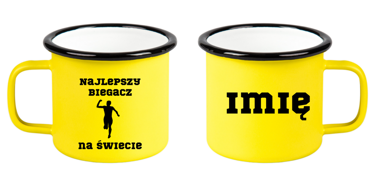 Kubek emaliowany żółty z nadrukiem "Najlepszy biegacz na świecie" #1