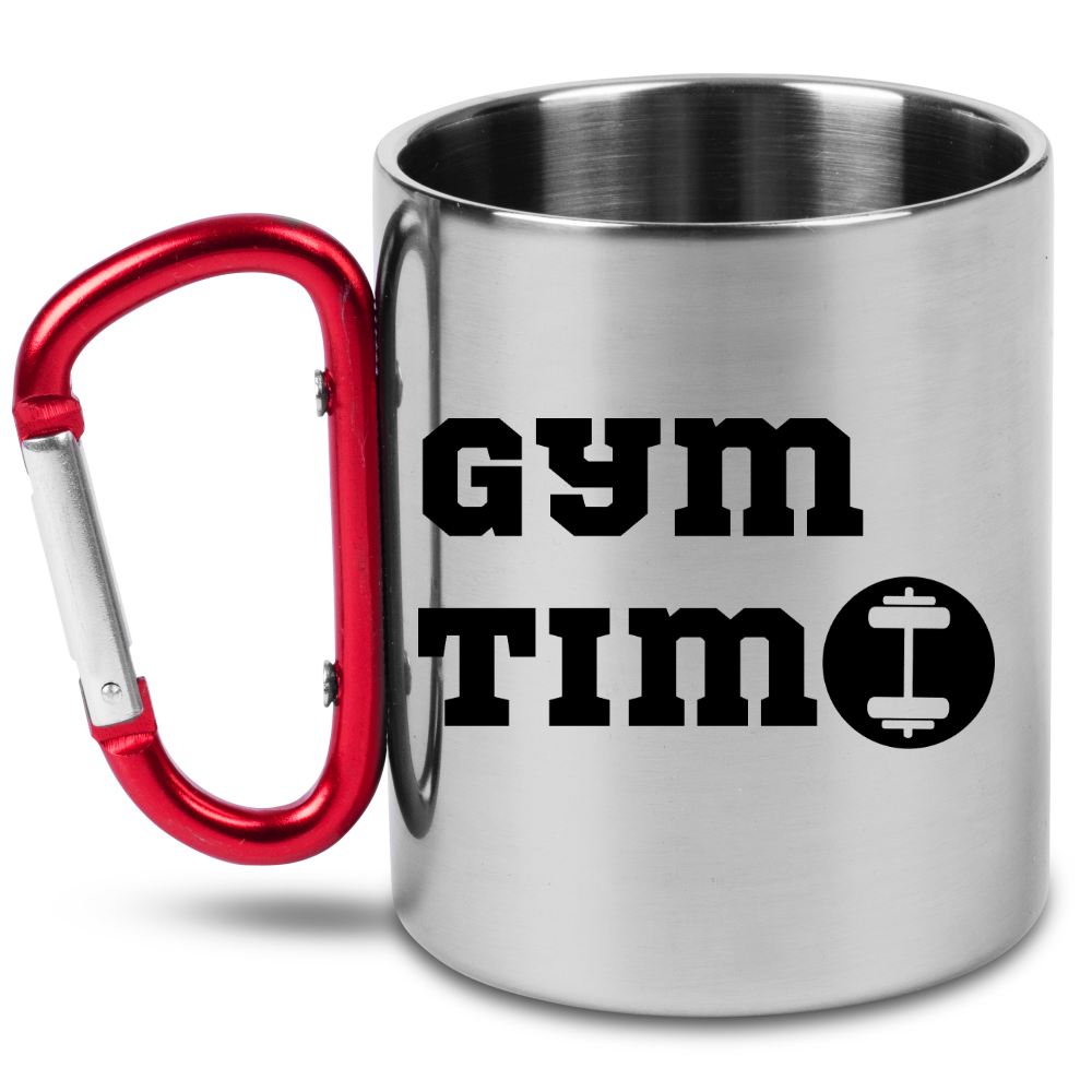 Kubek z czerwonym karabińczykiem i nadrukiem „Gym Time” – na siłownię #1