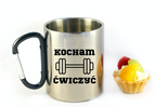 Kubek czarny karabińczyk z nadrukiem "Kocham Ćwiczyć" – siłownia #2