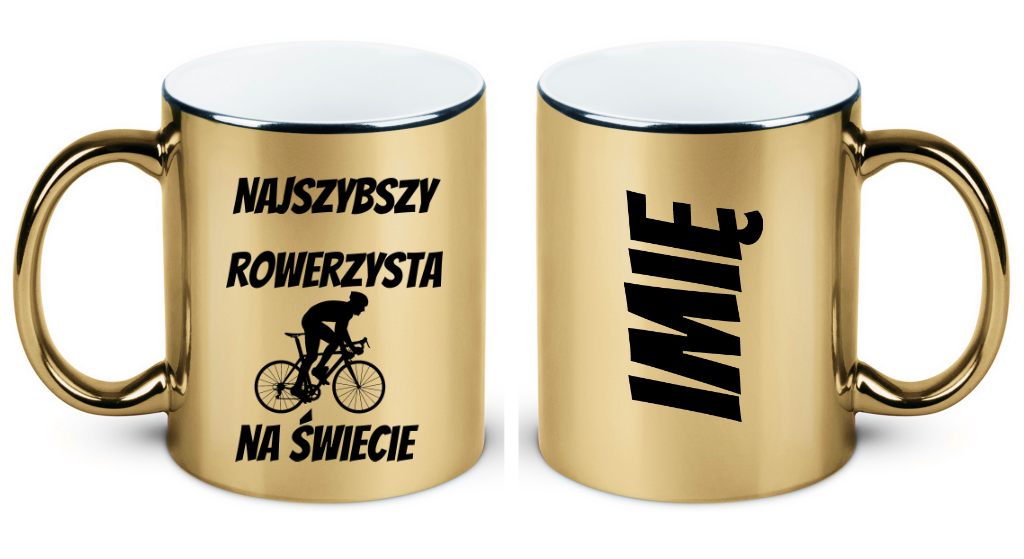 Kubek złoty z nadrukiem „Najszybszy rowerzysta na świecie” – dla rowerzysty #12