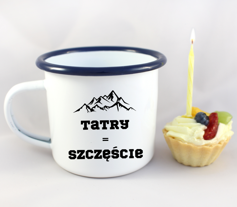 Kubek emaliowany biały z nadrukiem „Tatry = Szczęście” – góry, Zakopane, Podhale #5