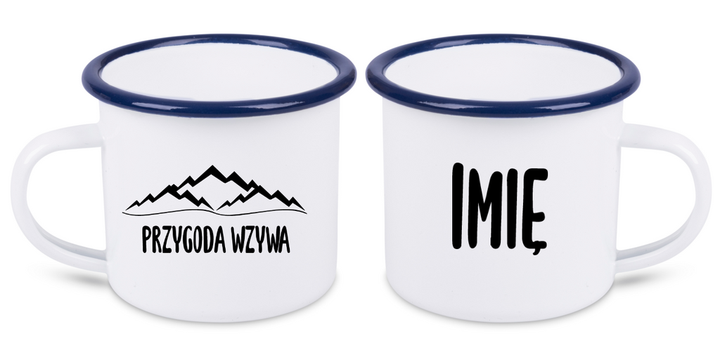 Kubek biały emaliowany z nadrukiem „Przygoda wzywa” – podróż, trekking #9