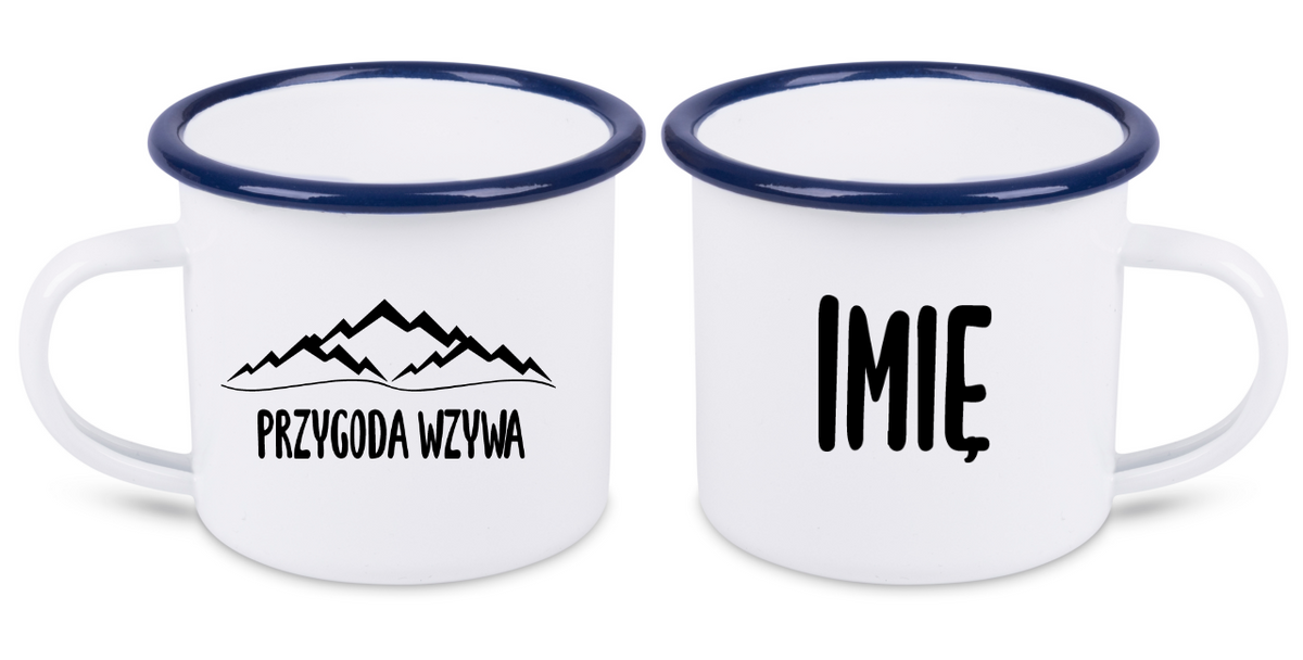 Kubek biały emaliowany z nadrukiem „Przygoda wzywa” – podróż, trekking #9