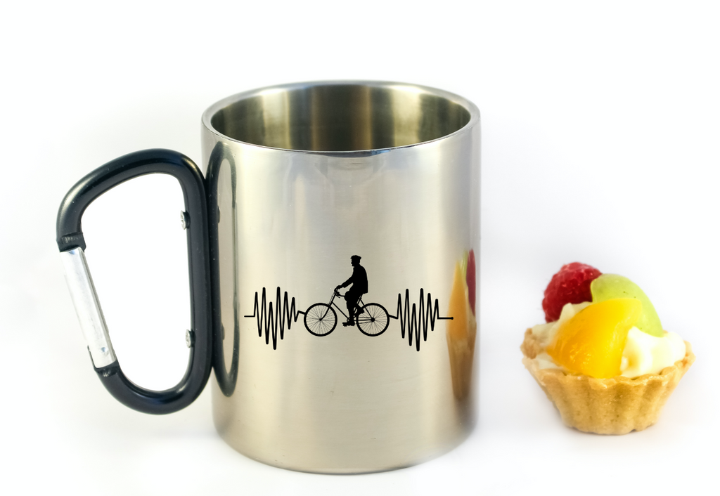 Kubek z czarnym karabińczykiem „Rowerowe EKG, linia życia” – dla rowerzysty #9