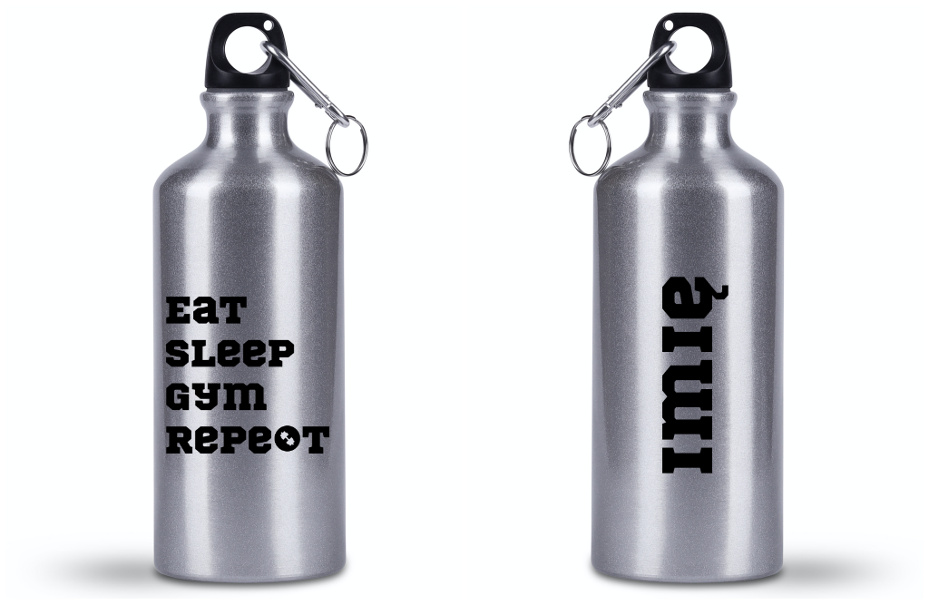 Butelka srebrna 500 ml z nadrukiem „Eat Sleep Gym Repeat” – na siłownię #7