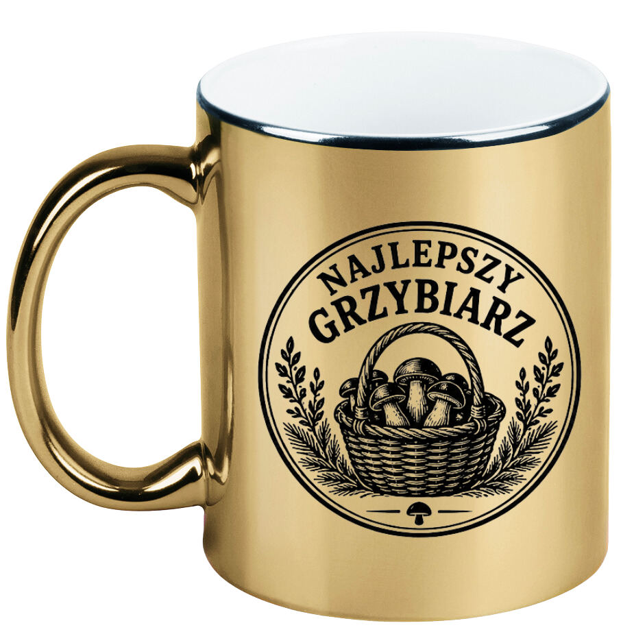 Kubek złoty z nadrukiem „Najlepszy Grzybiarz” – na grzyby #2