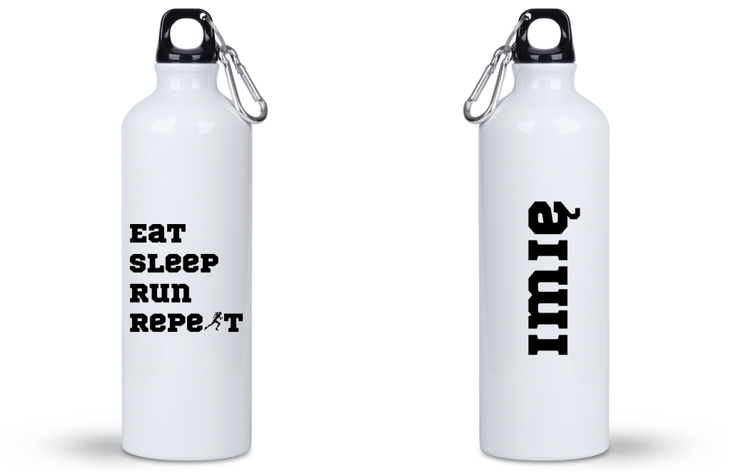 Bidon dla pań biały 800 ml z nadrukiem "Eat Sleep Run Repeat" – bieganie #10
