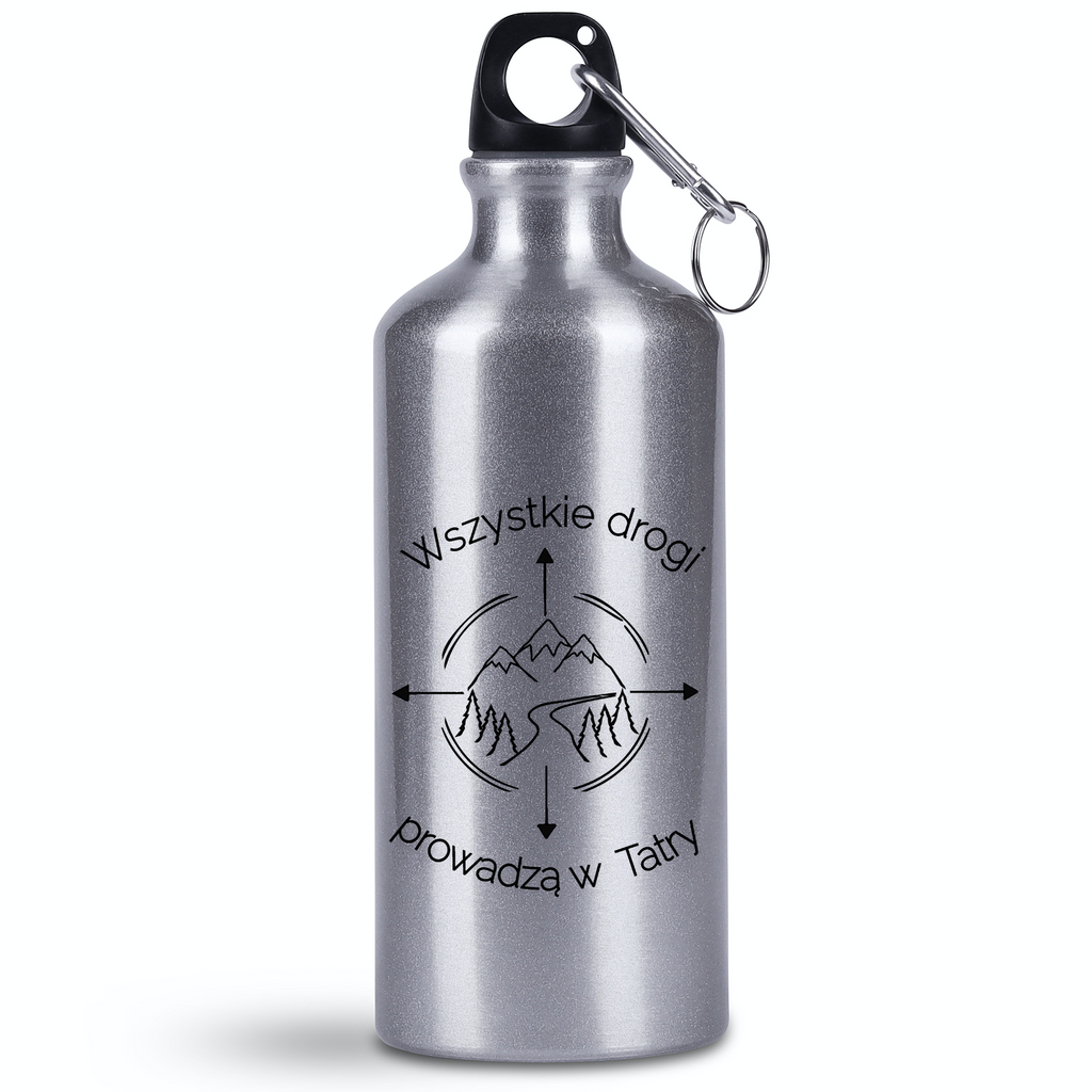 Bidon srebrny 500 ml z grafiką „Wszystkie drogi prowadzą w Tatry” – góry, Podhale, Zakopane #10