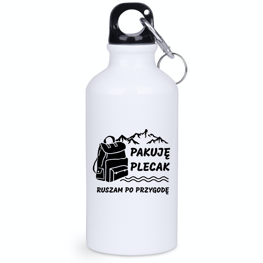 Butelka białą 400 ml z nadrukiem "Pakuję plecak, ruszam po przygodę" #3