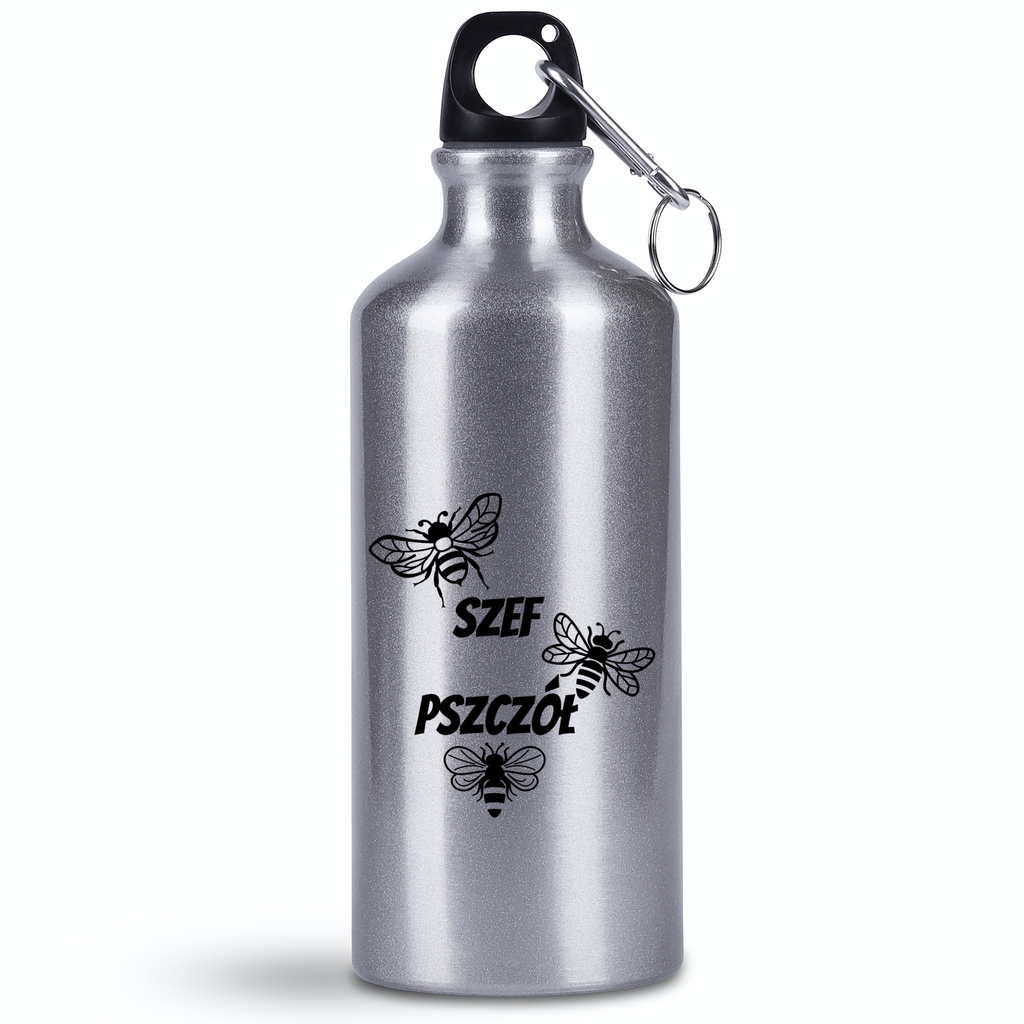 Butelka srebrna 500 ml z nadrukiem „Szef pszczół” – pszczelarstwo #3