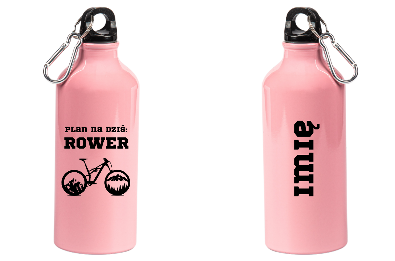 Butelka różowa 600 ml z nadrukiem "Plan na dziś: ROWER" - rower #9