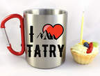 Kubek srebrny 300 ml z czerwonym karabińczykiem i nadrukiem „I love Tatry” - góry #10