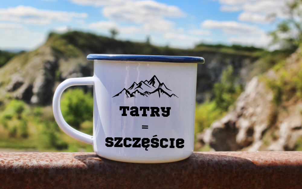 Kubek emaliowany biały z nadrukiem „Tatry = Szczęście” – góry, Zakopane, Podhale #5