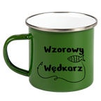 Kubek emaliowany zielony z nadrukiem "Wzorowy Wędkarz" #1