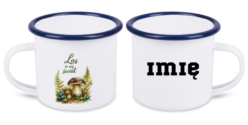 Kubek emaliowany biały z nadrukiem „Las to mój świat” – grzyby, las #9