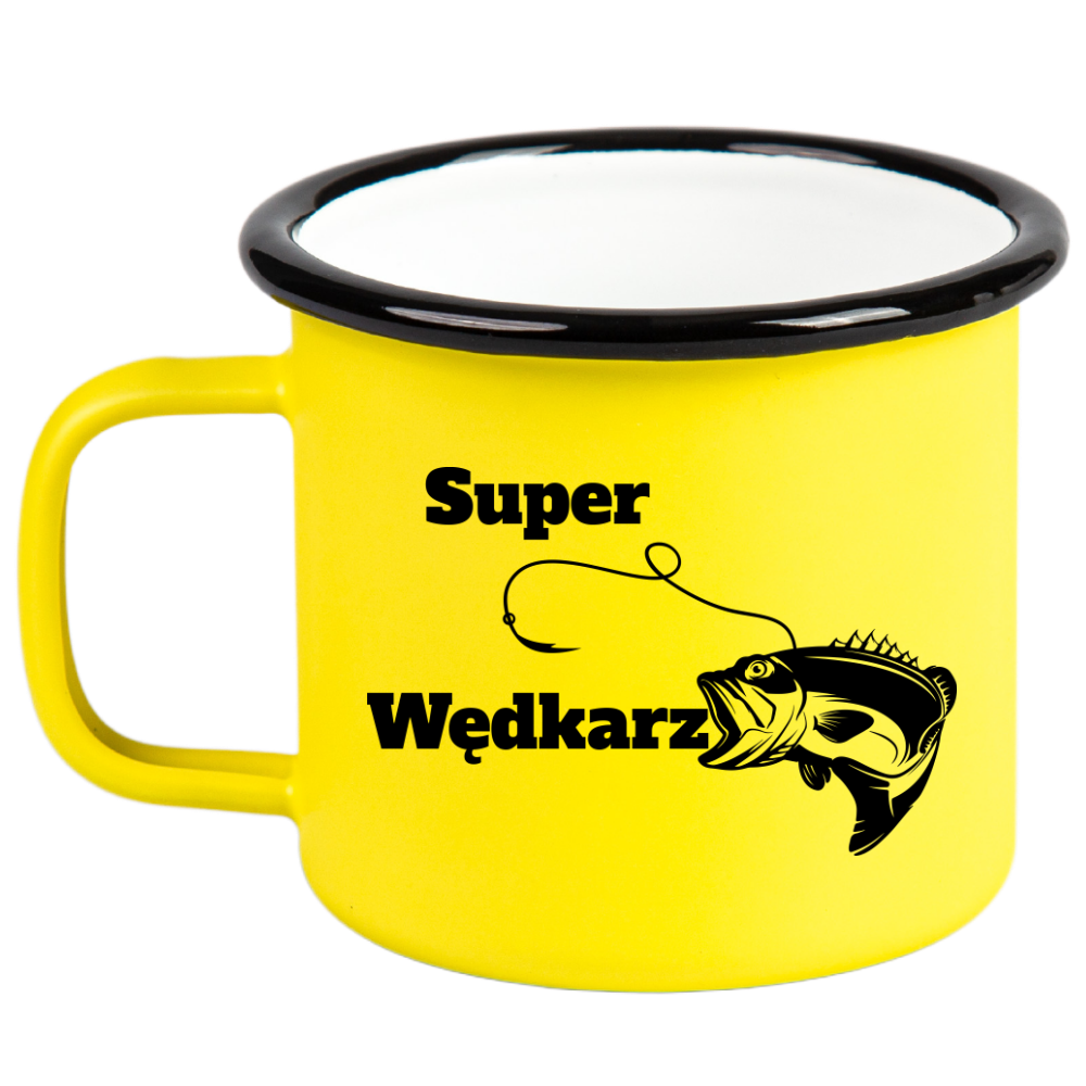 Kubek emaliowany żółty 360 ml z nadrukiem "Super Wędkarz" – wędkarstwo #5