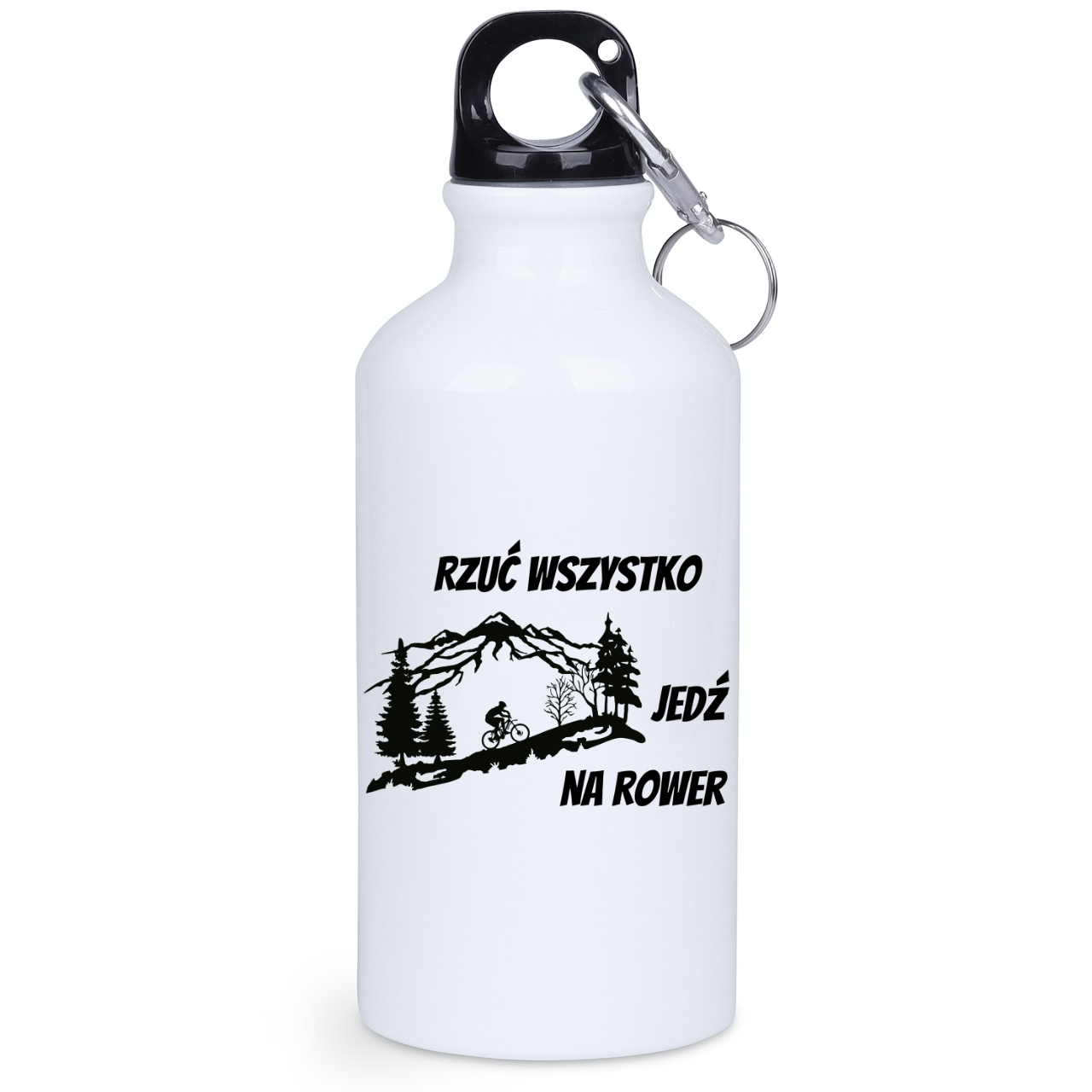 Butelka biała 400 ml z nadrukiem „Rzuć wszystko, jedź na rower” – dla rowerzystów #10