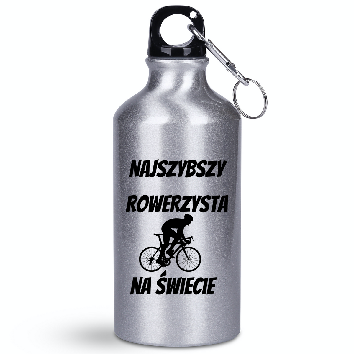 Butelka srebrna 400 ml z nadrukiem „Najszybszy rowerzysta na świecie” – dla rowerzysty #8