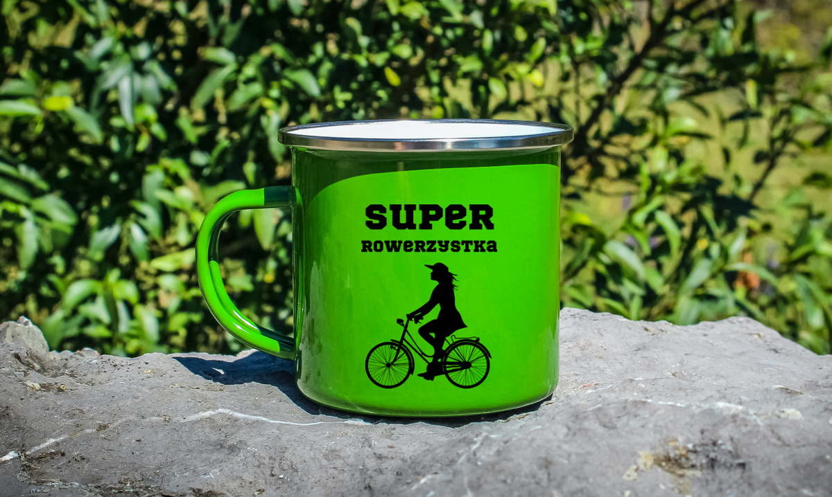 Kubek emaliowany zielony z nadrukiem "Super Rowerzystka" - dla rowerzystki #6