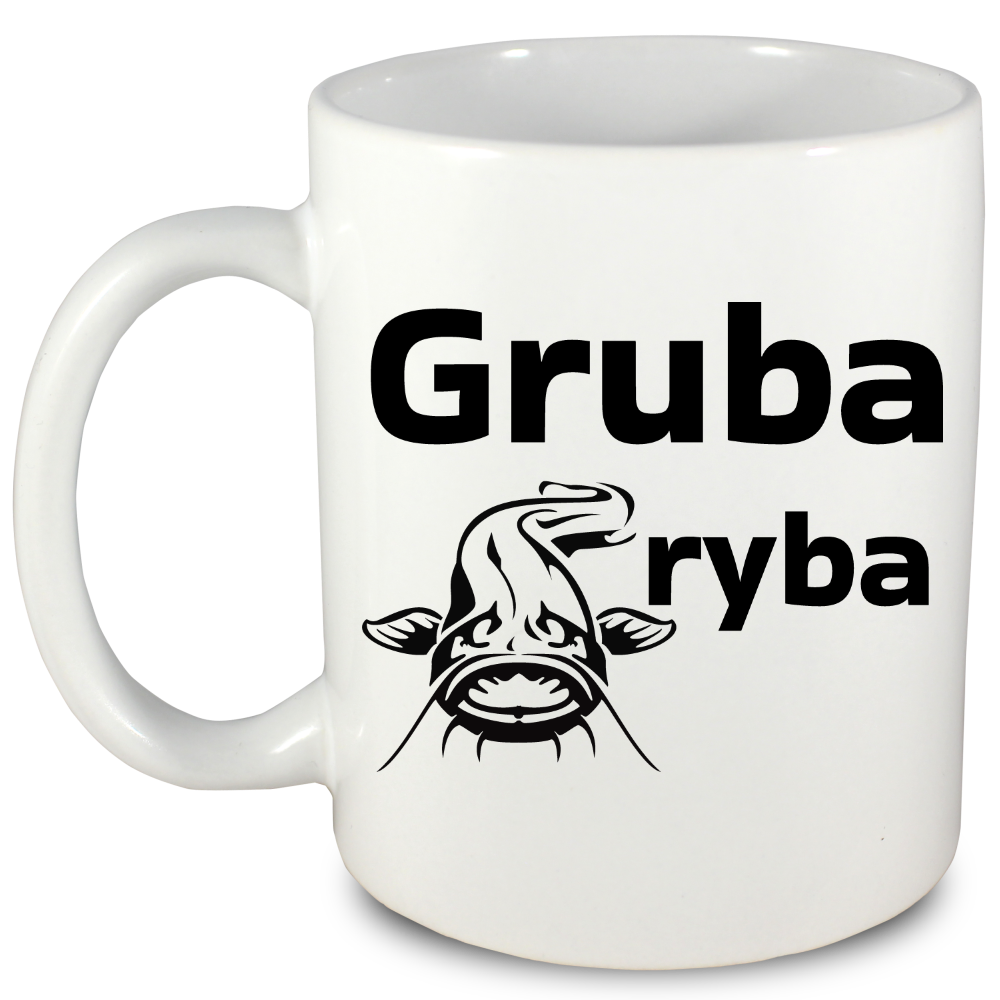 Kubek biały z nadrukiem: "Gruba ryba" - wędkarstwo #12