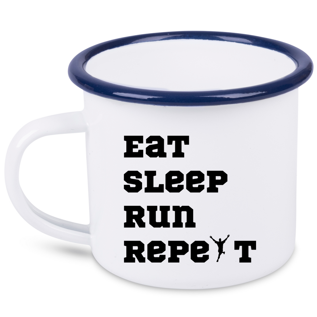 Kubek emaliowany prezent dla biegacza – napis "Eat Sleep Run Repeat" – bieganie #12