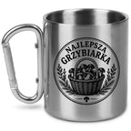 Kubek metalowy z karabińczykiem i nadrukiem „Najlepsza Grzybiarka” – na grzyby #1