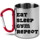 Kubek z czerwonym karabińczykiem i nadrukiem "Eat Sleep Gym Repeat" – na siłownię #7