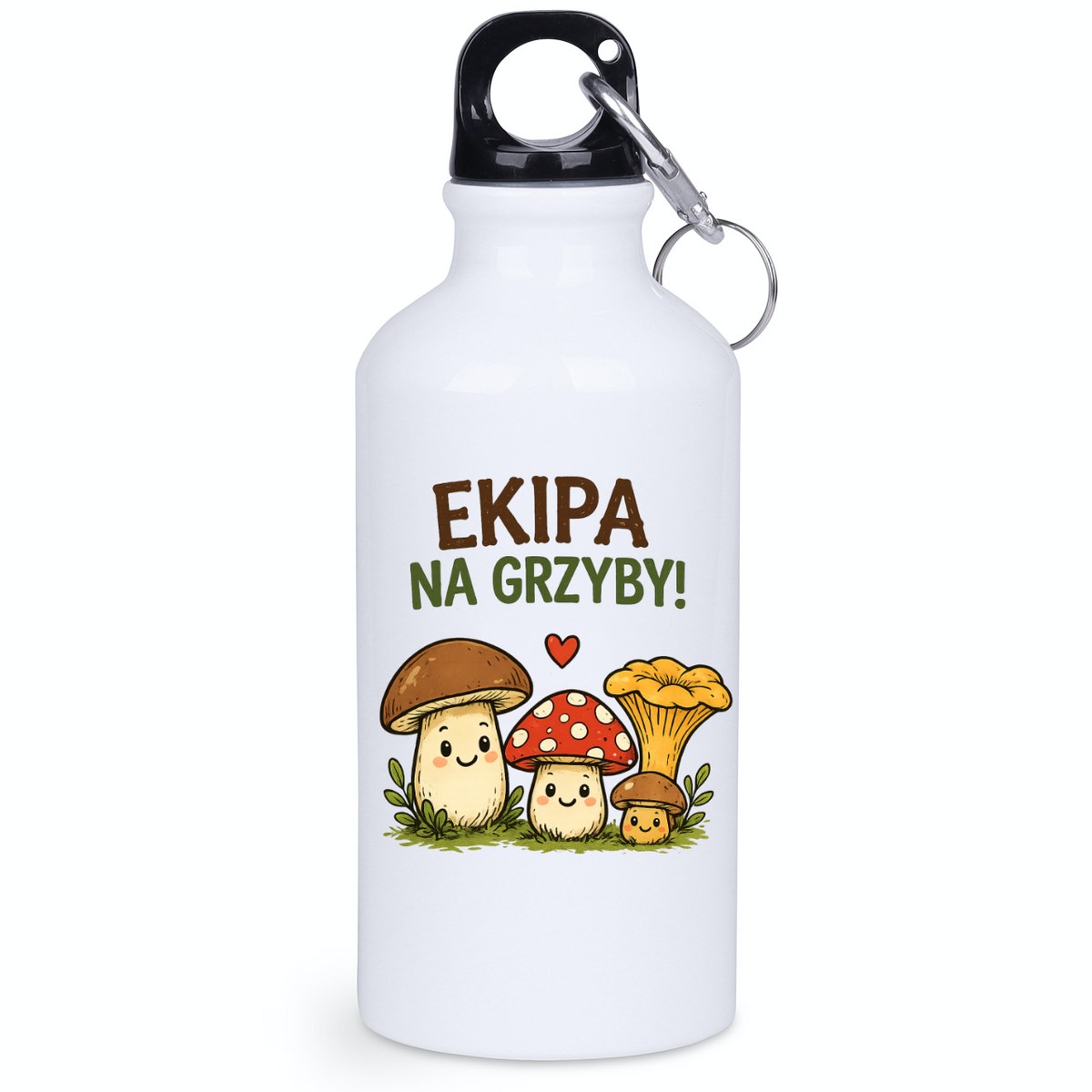 Butelka biała 400 ml z nadrukiem „Ekipa na grzyby” z grafiką grzybów #11