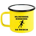 Kubek emaliowany żółty z nadrukiem "Najszybsza Biegaczka na Świecie" – bieganie #3