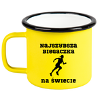 Kubek emaliowany żółty z nadrukiem "Najszybsza Biegaczka na Świecie" – bieganie #3