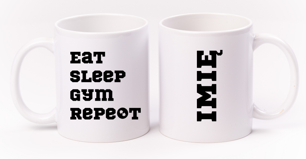 Kubek biały z nadrukiem „Eat Sleep Gym Repeat” – na prezent, siłownia #7