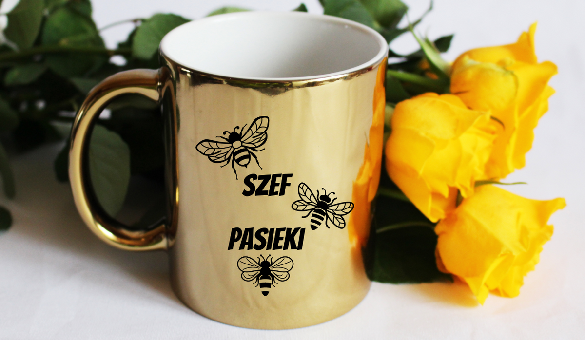 Kubek złoty z nadrukiem „Szef pasieki” – pszczelarstwo #4
