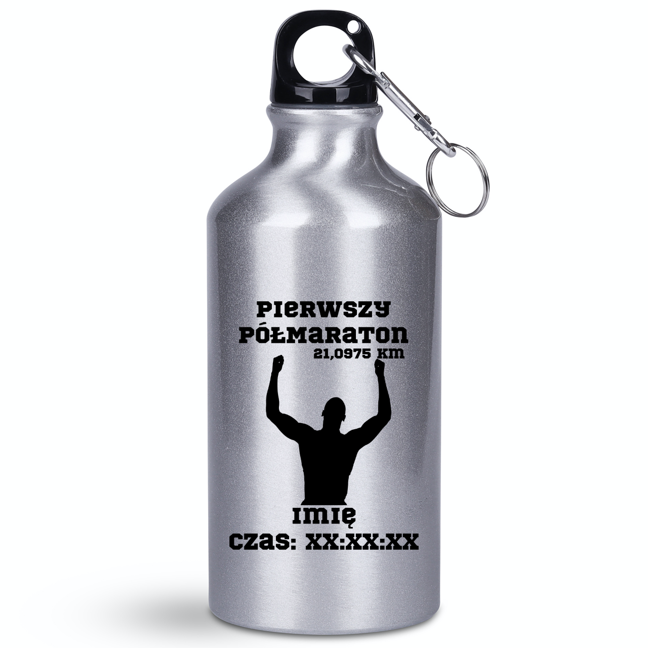 Butelka srebrna 400 ml z pamiątka po półmaratonie + imię i czas – bieganie #9